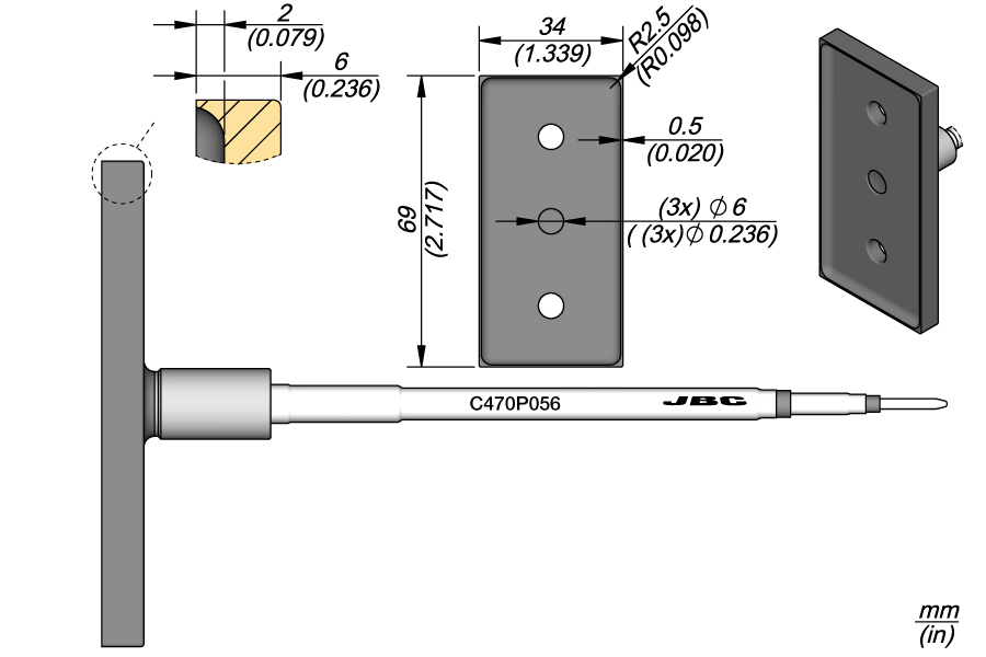 C470P056 - Teflon Thermal Rectangle Punch for Plastic Cartridge